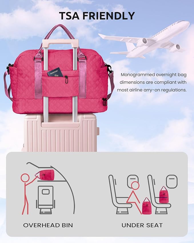 Gifts for College Girls, Gifts for Woman-Initial Travel Bag with Shoe Compartment, Personalized Weekender Bag, Monogram Overnight Bag for Women, Letter Travel Bag with Makeup Bag (Letter G)