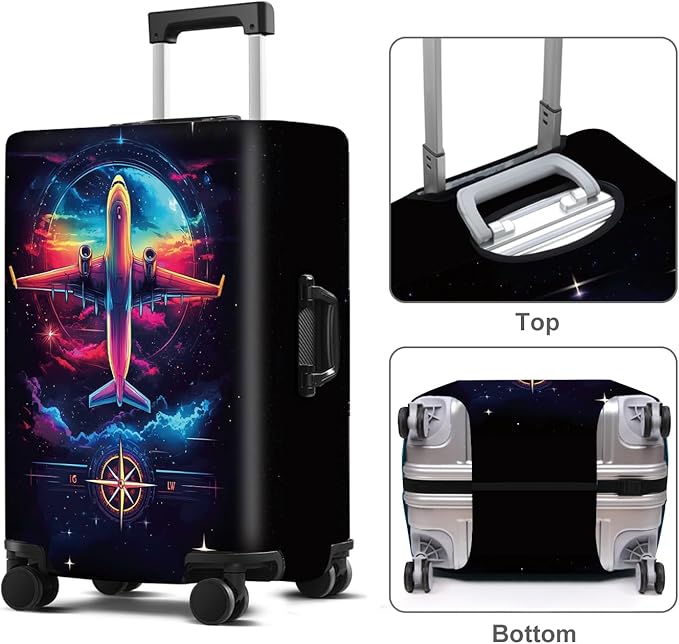 Luggage Cover Washable Suitcase Protector Anti-scratch Suitcase cover Fits 20-34 Inch Luggage (Aircraft, S(20-22inch suitcase))