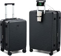 Hard Shell Suitcases Expandable Travel Luggage Sets 2 Piece, Carry on and Check in Luggage Lightweight Suitcase Set 2 Piece with Wheels Cup Holder Charger Built in (Black, 20/28)