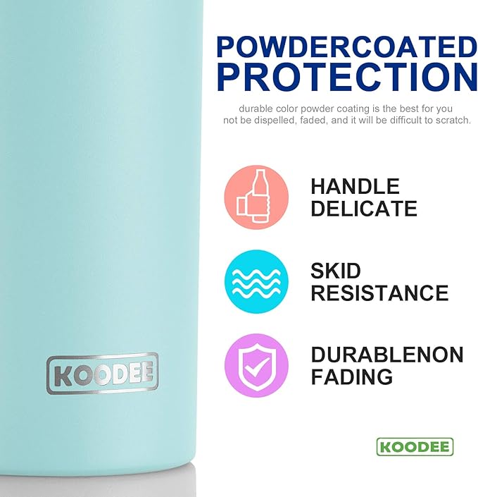 koodee 20 oz Stainless Steel Skinny Tumbler Double Wall Insulated Slim Water Tumbler Cup for Coffee, Tea (Baby Blue)