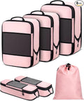 6 PCS Set Compression Packing Cubes for Travel, Lightweight Packing Organizer Bags Travel Essentials for Carry On, Suitcase, Home Closet - Pink
