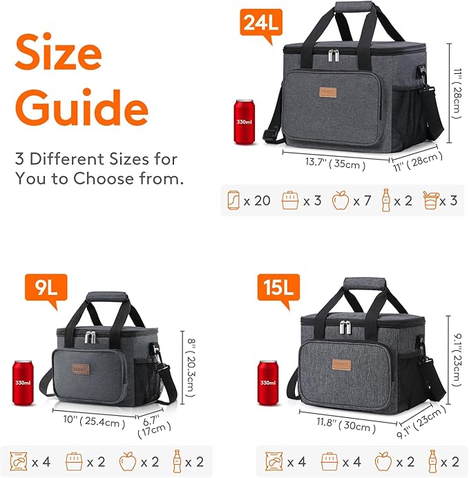 Lifewit Large Lunch Bag Insulated Lunch Box Soft Cooler Cooling Tote for Adult Men Women, Dark Gray 40-Can (24L)