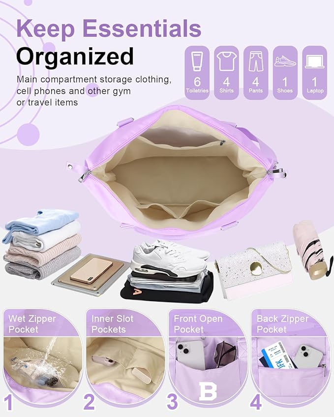Daughter Niece Gifts for Teen Girl Kids, Initial Travel Duffel Bag Sports Gym Bag Personalized Gifts Weekender Bag，Monogram Overnight Bag Cute Dance Bag Birthday Bridesmaid Gifts for Women(Purple, B)
