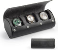 Watch Travel Case for Men: 3 Slot Watch Box Organizer Display Case - Portable Watch Storage & Travel Case - Watch Roll Fits All Wrist Watches & Smart Watches Up to 50mm (Black)