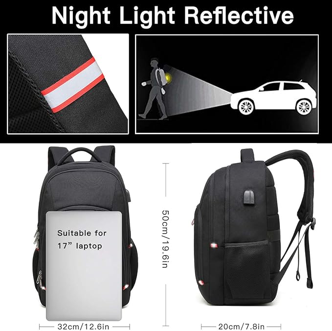 Laptop Backpack for Men, Large Anti-Theft Business Travel Backpack with USB Charging Port, Water Resistant College Computer Bag for Men/Women for 17 Inch Laptop and Notebook