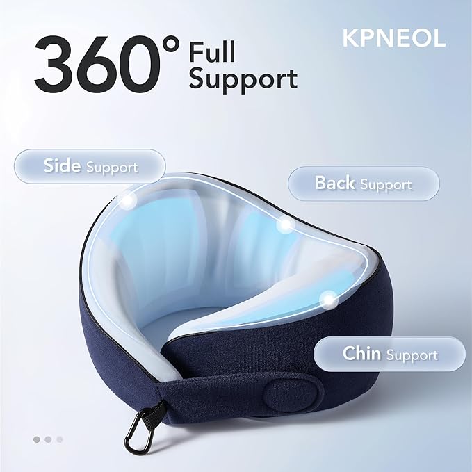 Travel Pillow, 100% Pure Memory Foam Travel Neck Pillow Airplane Neck Support Ergonomic Design for Traveling Suitable for Airplanes,Offices and Cars (Blue)
