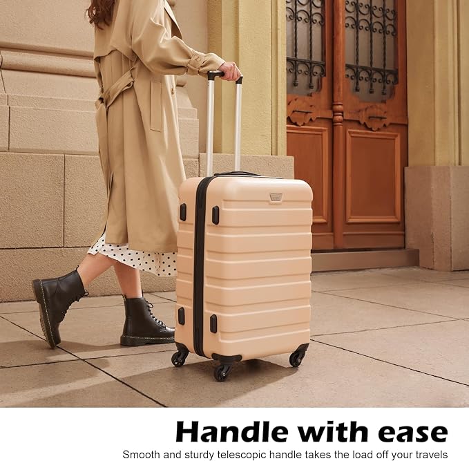 Coolife Luggage 3 Piece Set Suitcase Spinner Hardshell Lightweight TSA Lock (yellow, 3 piece set(20in24in28in))