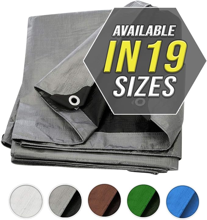 Large Waterproof Tarp - Heavy Duty 10 Mil Thick Poly Tarpaulin Ideal for Canopy Tents, Boats, RV or Pool Covers - Multipurpose Protective Tarps with Grommets for Indoor and Outdoor Use | 16' x 20'