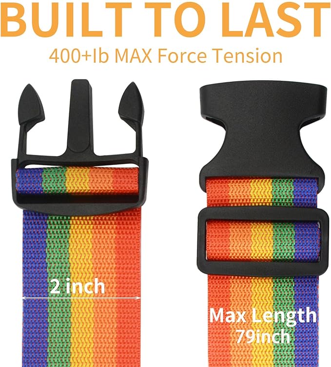 BILIONE 4 Pack Luggage Straps 79" Long Belts Keep Suitcase Secure While Traveling, TSA Approved Add a Bag Premium Accessory for Travel Bag Closure (Blue+Orange+Rose Pink+Green)