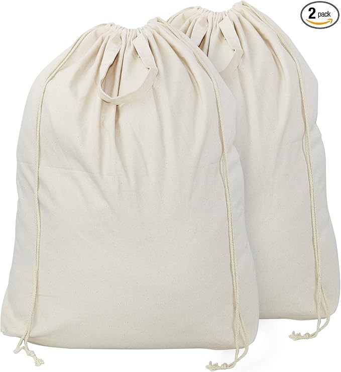2 Pcs Canvas Laundry Bags with Carrying Handles & Drawstring Closure, Machine-washable Laundry Basket Hamper Liner Replacement Bags