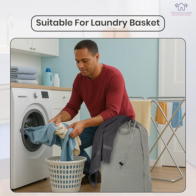 LFH Home Cotton Canvas Large Laundry Bag with Handle, Heavy Duty Drawstring Closure Washable Laundry Bags, School Travel, Home, Hotel, College Dorm, Organizer Sack, Toys Clothes 28x36 (Pack of 6)-Grey