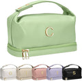 Gifts for 9 10 11 12 13 14 15 16 17 18 19 Year Old Girls, Travel Makeup Bag with Handle, Initial Double Layer Cosmetic Bag with Makeup Brush Organizer, Gifts for Friends Female Mom