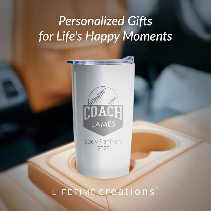 Lifetime Creations Custom Softball Coach Tumbler - Sotfball Coach Gifts for Men, Best Coach, Thank You Coaches, Softball Senior Night Gifts (White 20 Ounce Cup)