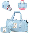Gift Ideas for Kids Girls-Girl Gym Bag with Shoe Compartment, Kid Personalized Weekender Overnight Bags, Initial Travel Tote with Makeup Pouch, Graduation Gifts Granddaughter (Letter N)