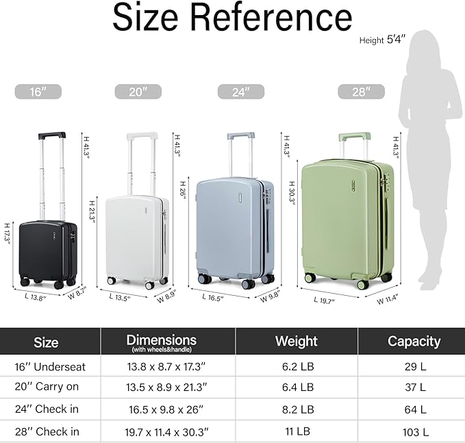 Hanke 16 Inch Underseat Carry On Luggage, Airline-Approved Hard Shell Small Suitcase with Spinner Wheels, Lightweight Tsa Lock Travel Luggage for Short Trips(Smoke White)