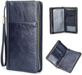 CONTACTS Passport Wallet Leather Family Passport Holder for 4 Travel Documents Organizer RFID Blocking Zipper Blue Card Wallet with 13 Card Slot