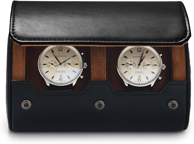 Oirlv Premium Leather Watch Roll Travel Case 2-Slot Watch Box for Men and Women Storage & Organizer Display, Anniversary Birthday（Black）