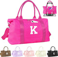 Overnight Bag for Kids Teen Girls Weekender Dance Bag Birthday Graduation Gifts,Initial Travel Duffel Bag Sports Gym Bag Personalized Weekender Bag Carry On Bags Preppy Gifts for Women(Hot Pink, K)
