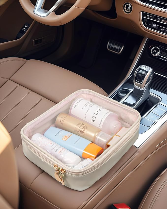 KOTORA TSA Approved Toiletry Bag with Mini Clear Makeup Bag PVC Cosmetic Bags for Women and Men, Carry on Airport Airline Compliant Bag Car Accessories for Women Her (1B White)