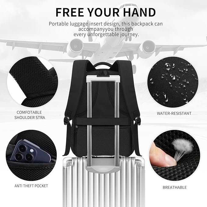 Black Backpack for Men, Backpack for School, School Backpacks for Boys Teens, 15.6 inch Laptop Back Pack with USB Charging Port, Large College Book Bag, Business Work Travel Bookbag