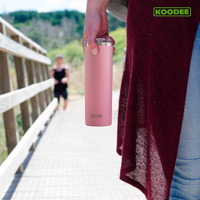 koodee 20 oz Stainless Steel Skinny Tumbler(4 Pack) Double Wall Insulated Water Tumbler Cup with Lids, Straws and Straw Brushe（Baby Blue/Pink/Sky Blue/Teal）