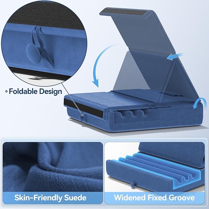 KDD Tablet Pillow Holder, Foldable iPad Stand for Lap, Bed and Desk -Tablet Soft Pad Dock with Pocket & Stylus Mount Compatible with iPad Pro 12.9, 10.5, 9.7 Air Mini 6 5 4 3, Galaxy Tab,E-Reader
