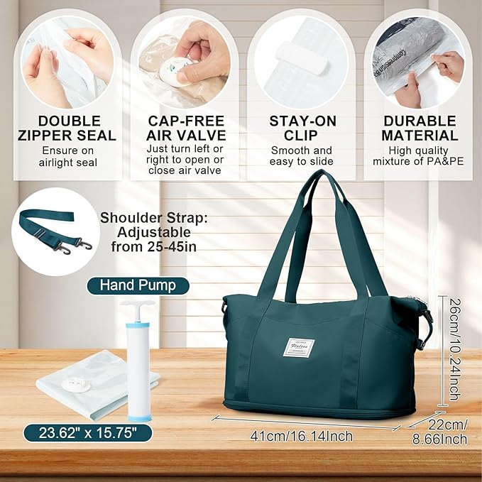 Travel Duffel Bag, Sports Tote Gym Bag, Shoulder Weekender Overnight Bag for Women