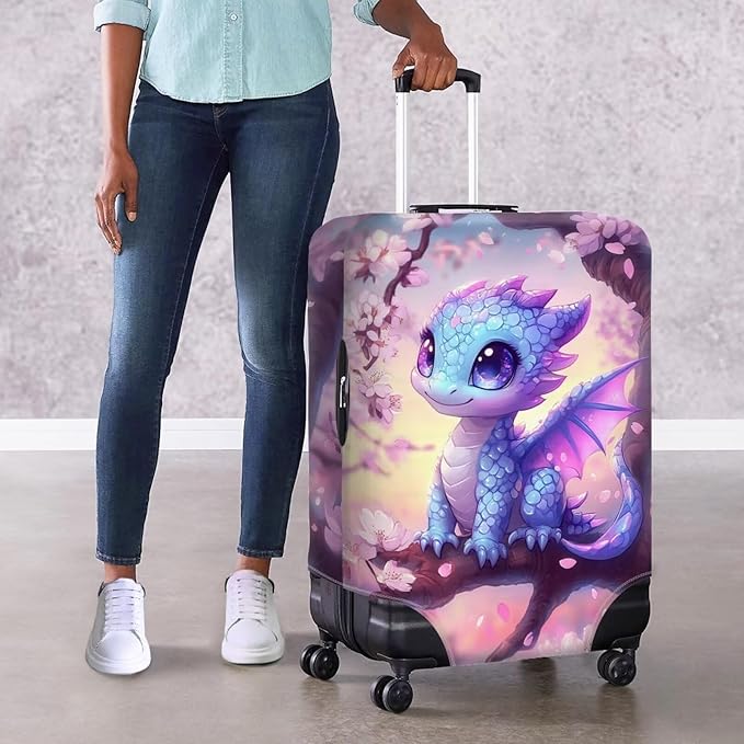 Dragon Suitcase Cover Travel Luggage Protector Washable Elastic Suitcase Covers Anti-Scratch Zip Closure Lugagge Covers for Suitcase Cherry Blossom Luggage Cover Fits 22-25 Inch, M
