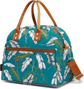 FlowFly Insulated Lunch Bag With Shoulder Strap for Women, Men, and Kids, Large and Reusable, Handle, Freezable Work and School Travel Tote and Meal Prep Organizer, leaves