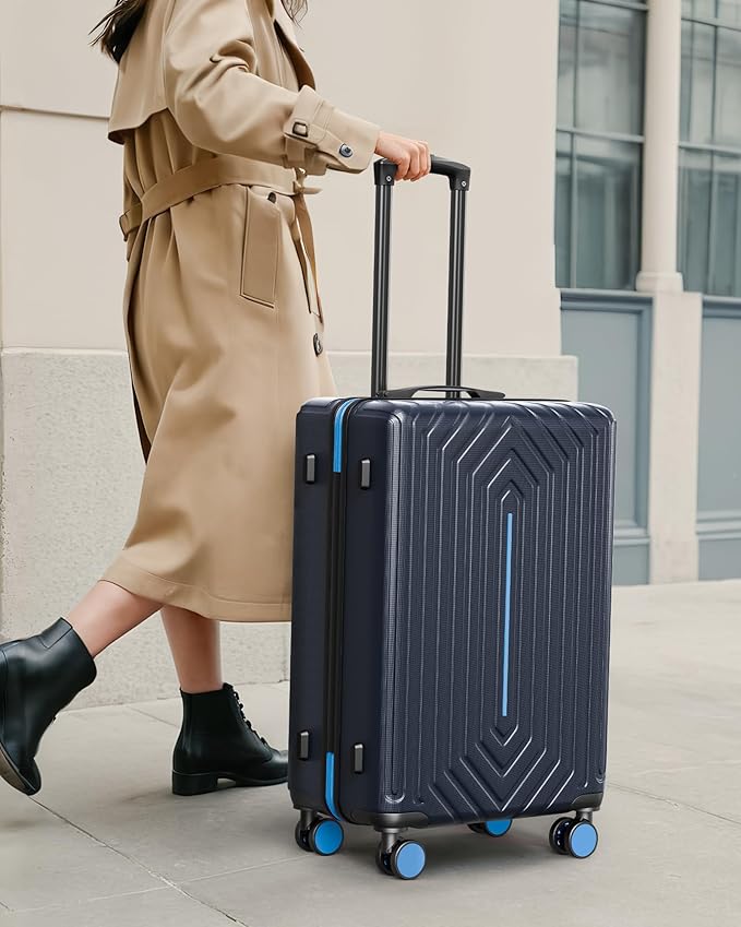Luggage Sets 3 Piece Hardside Suitcase with Double Spinner Wheels Durable Lightweight Shell with Tsa Lock (20/24/28in) Blue