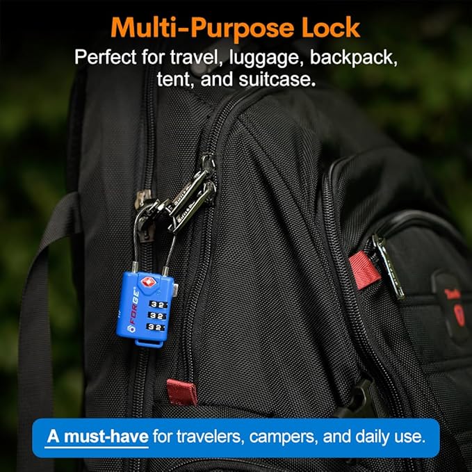 Bright Colors, TSA Approved Cable Luggage Locks 2 Pack Blue, Re-settable Combination with Alloy Body