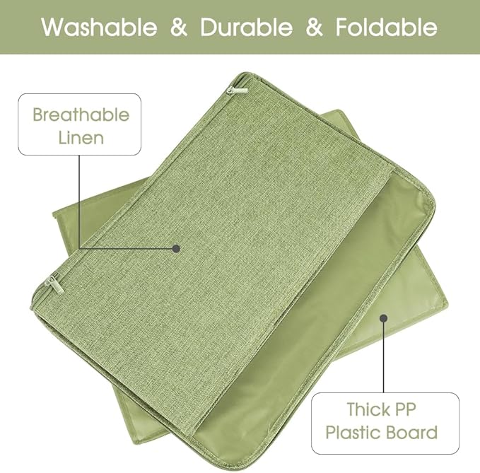 ANMINY 2PCS Storage Bins with Zipper Lids 13 Qt Lidded Fabric Storage Boxes Baskets Cubes with Handles Collapsible Washable Cotton Linen Closet Shelf Clothes Organizer Containers - Green, Small