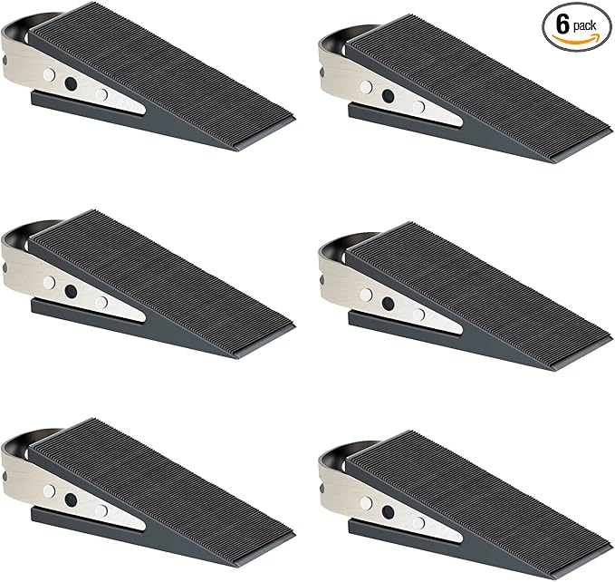 Shackcom Rubber Door Stopper Wedge, 6 Pack Black Heavy Duty Door Stop Suitable for All Floor Types, with Stainless Steel Hangers for Easy Storage, Prevents Unwanted Slams and Bumps