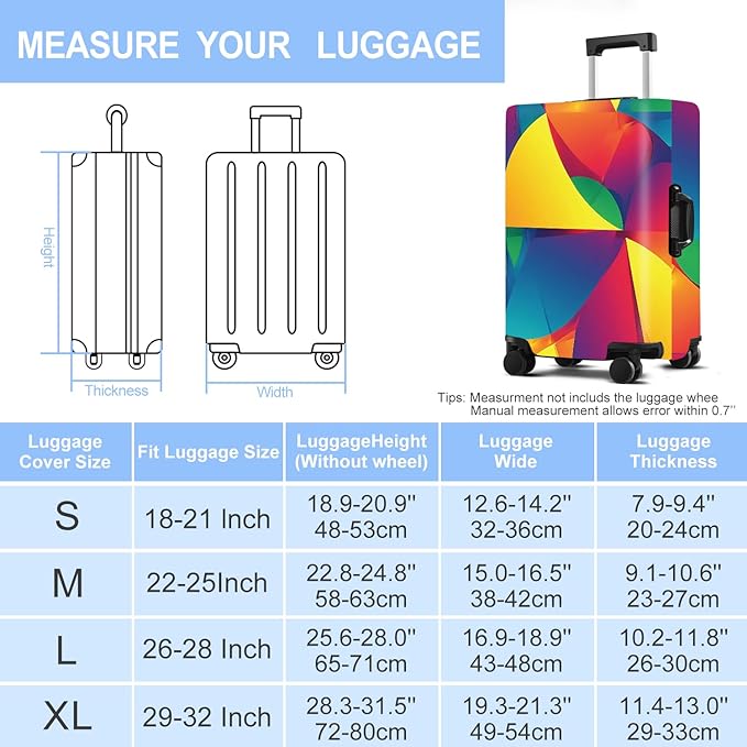 Luggage Cover Washable Suitcase Protector Anti-Scratch,Stretchable Fit for 20-34Inch Luggage Durable Travel Bag Cover with Zipper Closure (Multicolored, M(fits 24-26Inch suitcase))