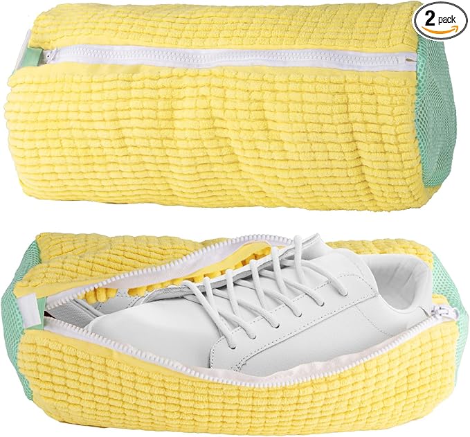 2 Packs Shoe Washing Machine Bag,Laundry Shoe Bag for Washing Machine and Dryer, 360°All-Around Cleaning Sneakers,Top Hidden Zipper,Reusable Sneaker Washing Machine Bag For All Shoe Types (Yellow)