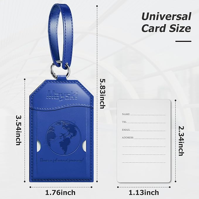 Mayski Luggage Tags for Suitcases 3 Pack Suitcase Bag Tags, TSA Approved, Metal Buckle, Bag Tags with Name ID Card Travel Essentials, Blue Global