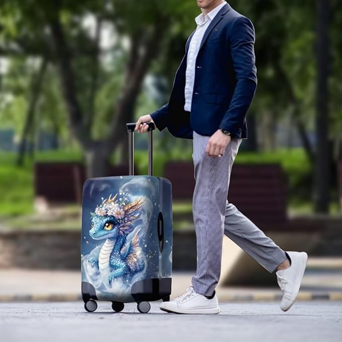 Dragon Luggage Cover Universal Fit 18-21 Inch Anti-Slip Elastic Spandex Suitcase Cover with Invisible Zippers Washable Baggage Case Scratch Resistant Travel Suitcase Protector