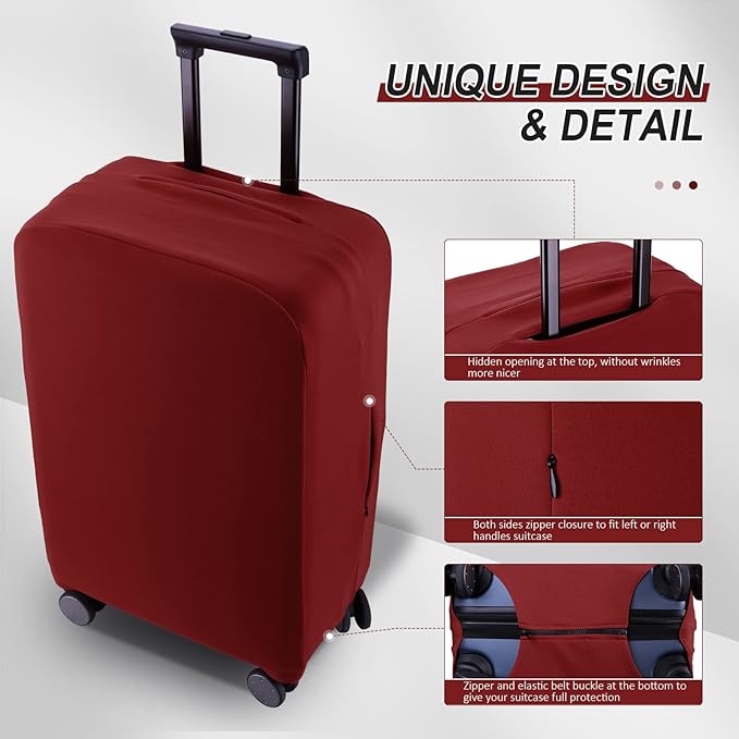 Travel Luggage Cover Suitcase Protector Scratch-Resistant Fit 19-31 Inch Suitcase, Not Included Suitcase (Claret, XL(28-29 inch))