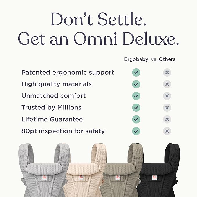 Ergobaby Omni Deluxe Baby Carrier Newborn to Toddler - Breathable Baby Carriers for Summer - All-Position Carrier with Enhanced Lumbar Support & Airflow (7-45 Pounds), Mesh, Natural Beige