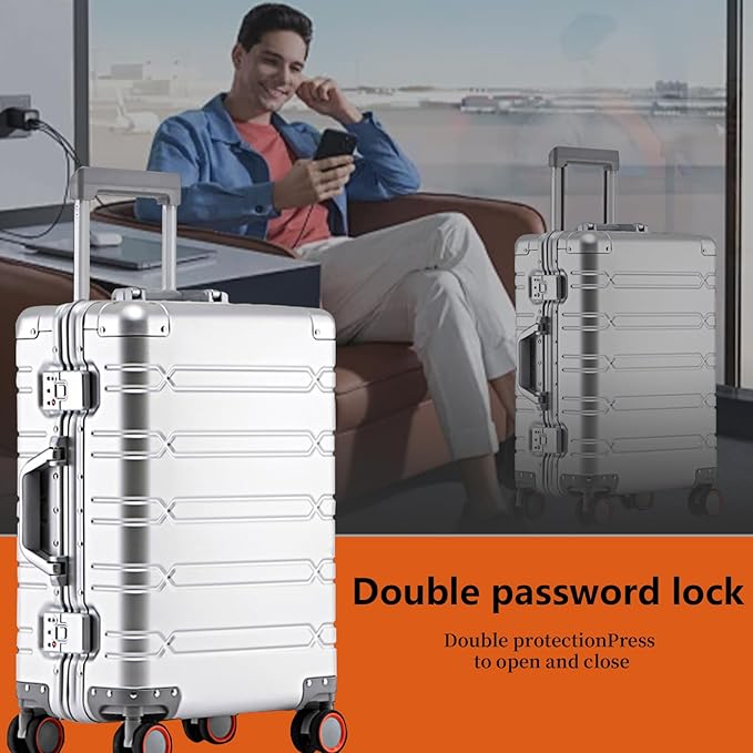 WEICHEN All Aluminum Carry On Luggage 22x14x9 Airline Approved 20 Inch Hard Shell Suitcase with Spinner Wheels and TSA Lock