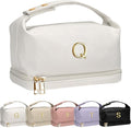 Gifts for Female, Personalized Makeup Bags with Handle, Mrs Gifts Teenage Girls Cosmetic Bag, Large Capacity PU Leather Makeup Bags Letter Travel Toiletry Bag with Makeup Brush Organizer