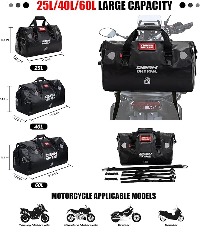 Waterproof Duffel& Luggage Bag - Motorcycle Dry Bag Tail Saddle Bags with Roll Top Closure,Large Storage Space,for Camping, Kayaking, Fishing & Traveling(Yellow, 25L)