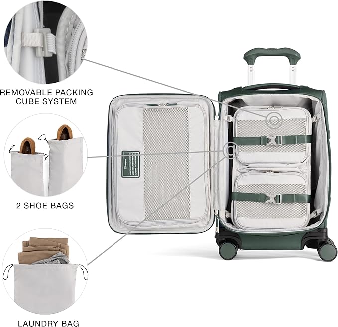 Travelpro VersaPack+ Lightweight Softside Expandable Carry on Luggage, 8 Spinner Suitcase, TSA Lock, Men and Women, Carry On 21-Inch, Desert Sage Green
