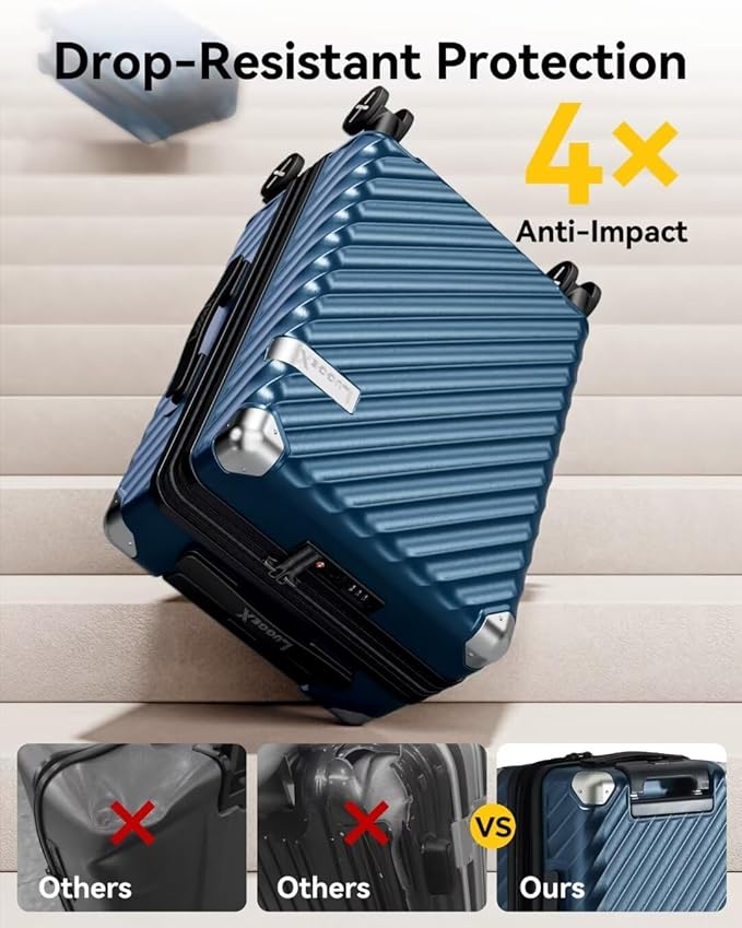 LUGGEX Luggage with Spinner Wheels, Polycarbonate Expandable Hard Shell Suitcase, Carry On 20 Inch, Black