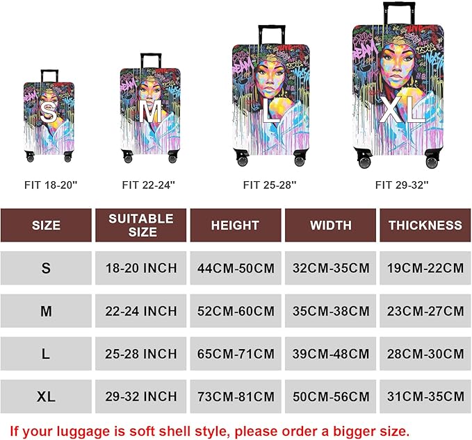 WUJIAONIAO Travel Luggage Cover Baggage Suitcase Cover Protector Skins 18-32 Inch (Graffiti A8, L (for 25-28 inch luggage))