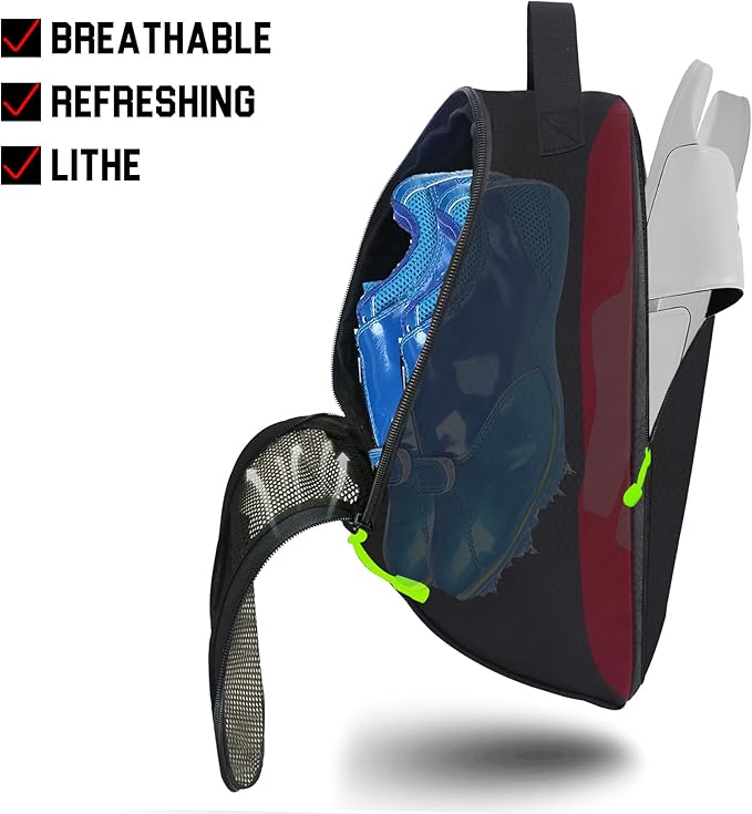 Shoe Bag Golf Travel Soccer Gym Sport with Side Accessory Outside Pocket for Socks Shoe Pouch Portable Large Shoe Storage Bag for Packing Zippered (Black Grey)