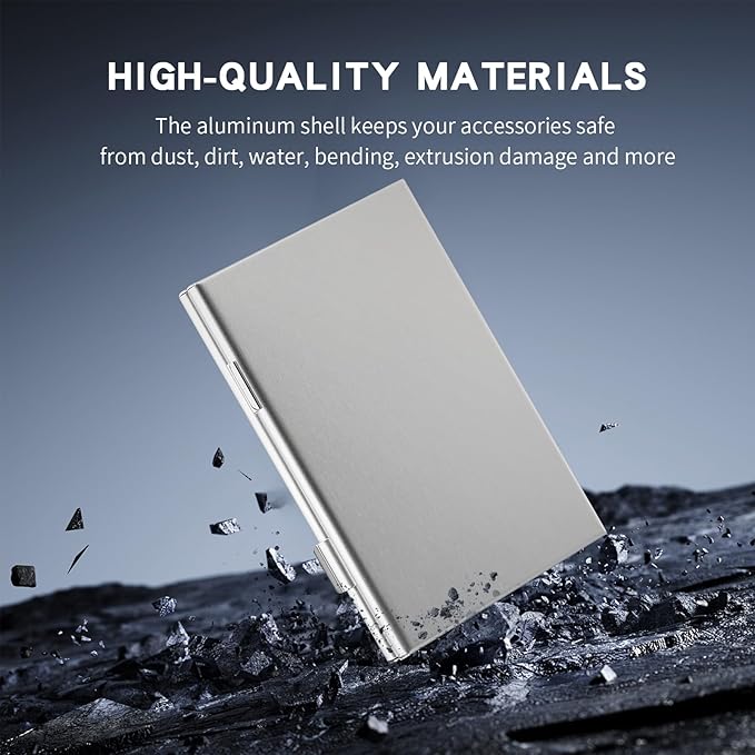 Aluminum SIM Card Case, 26Slots Ultrathin SIM Card Holder, Fit for 24 Nano sim Card and 2 Cell Phone Eject Pin Slots, Silver