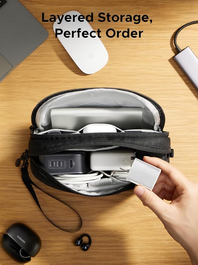 UGREEN Electronics Organizer Travel Case Bag Multifunctional Organizer Carrying Case for Cables, Cord, SD Card, Earbuds, Charger, USB Adapter, Electronic Accessories Medium Size