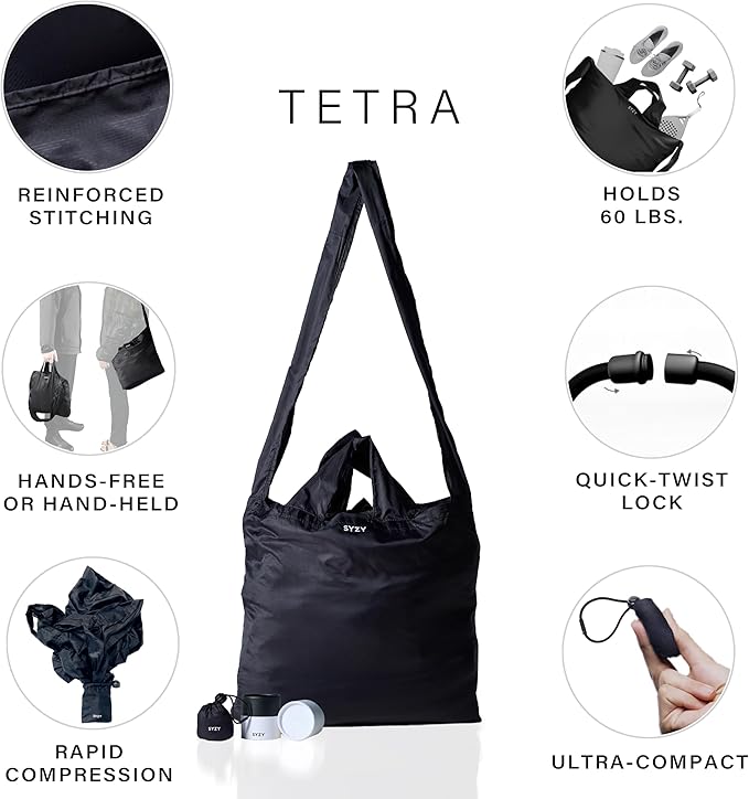 SYZY World's Most Compact Travel Tote Bag Portable Shopping Beach Market Bag - Reusable Collapsible Stuffable