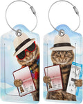 2 Pack Funny Cat Luggage Tags for Suitcases Women Men Kids, Bag Tags for Leather Luggage with Waterproof Suitcase Tags Privacy Cover Name ID Label Steel Loop for Travel Bag Suitcase (Funny Cat)